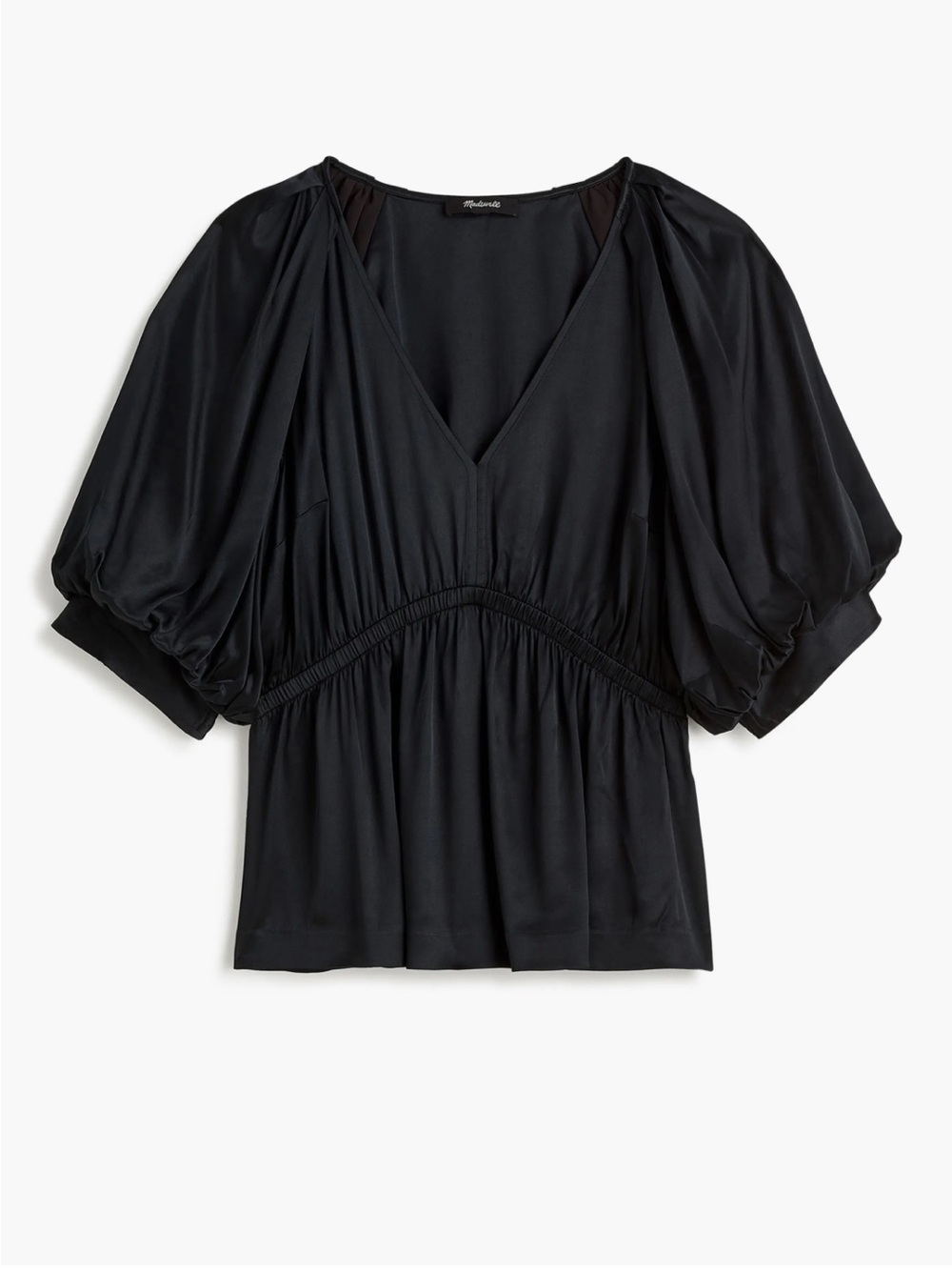 Madewell Black V-Neck Puff Sleeve Blouse